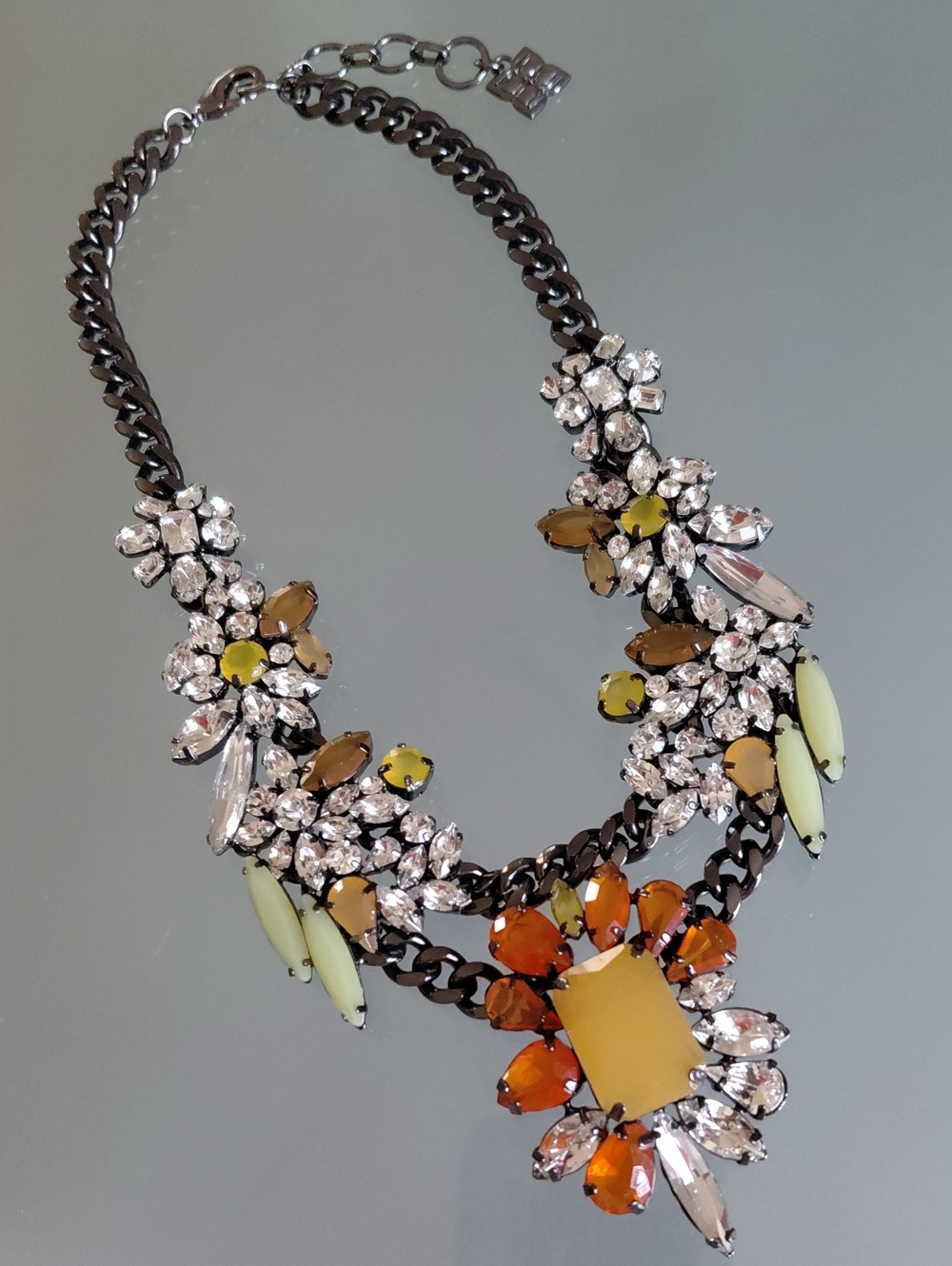 BCBGMAXAZRIA Crystal Statement Bib Necklace Gunmetal Multicolor